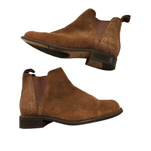 Parfeying Women's Brown‎ Suede Leather Cheetah Accent Heel Ankle Booties Sz 8